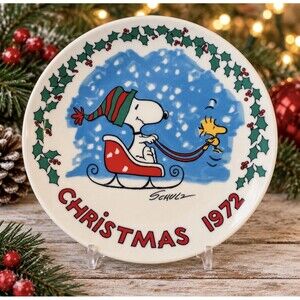 Snoopy & Woodstock Peanuts 1972 Christmas Plate Limited Edition Japan Vintage